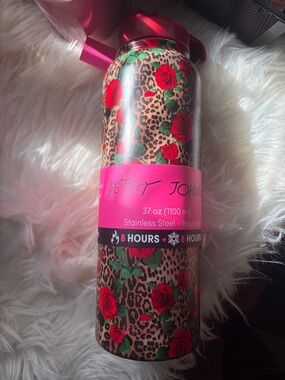 Betsey Johnson Red Rose & Leopard Print Stainless Steel Tumbler